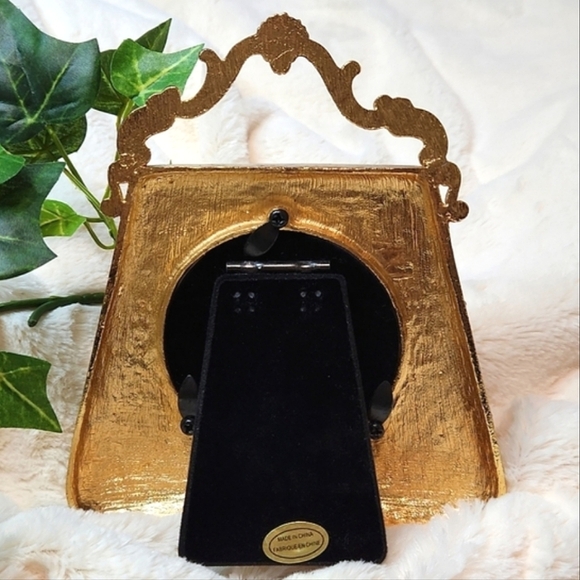 Vintage Gold Metal & Blue Rhinestone Purse Shaped 3" × 3" Photo Frame - Picture 2 of 5